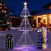 Outdoor Christmas Tree Lights Decorations, 6.5ft 635 LEDs Cone Tree with Smart App Control, IP54 Waterproof, Warm White and Multicolor
