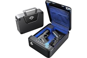 ONNAIS Alloy SE Rechargeable Portable Gun Safe, Biometric Gun Safe for Pistols, Fingerprint Handgun Safe with Keys, Keypad, Pistol Safe for Travel Nightstand Beside Home