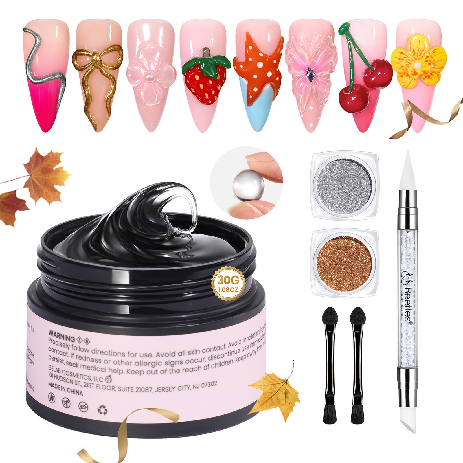Photo 1 of Beetles Solid Builder Nail Gel, 1.06 OZ Clear Hard Gel Non-Sticky Sculpting Gel, 3D Gel Nail Art Building Gel with Chrome Nail Powder, Nail Art Sculpture Pen Gift for Women