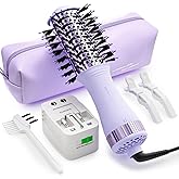 Dual Voltage Hair Dryer Brush Travel Blow Dryer Brush in One,2 inch Portable Mini Hot Air Brush,Travel Hair Tools/Volumizer/Straightener/Curler,European Blow Dry Brush with EU&UK Plug