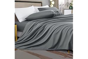 Shilucheng King Size Bed Sheets Set Microfiber Polyester 1800 Thread Count Percale Super Soft and Comforterble 16 Inch Deep Pockets - 4 Piece (King, Dark Grey)