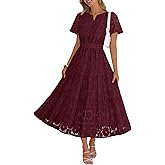 MEROKEETY Women's Summer Floral Maxi Dress 2026 Spring Boho Vacation Eyelet Lace Short Sleeve A Line Tiered Flowy Dresses