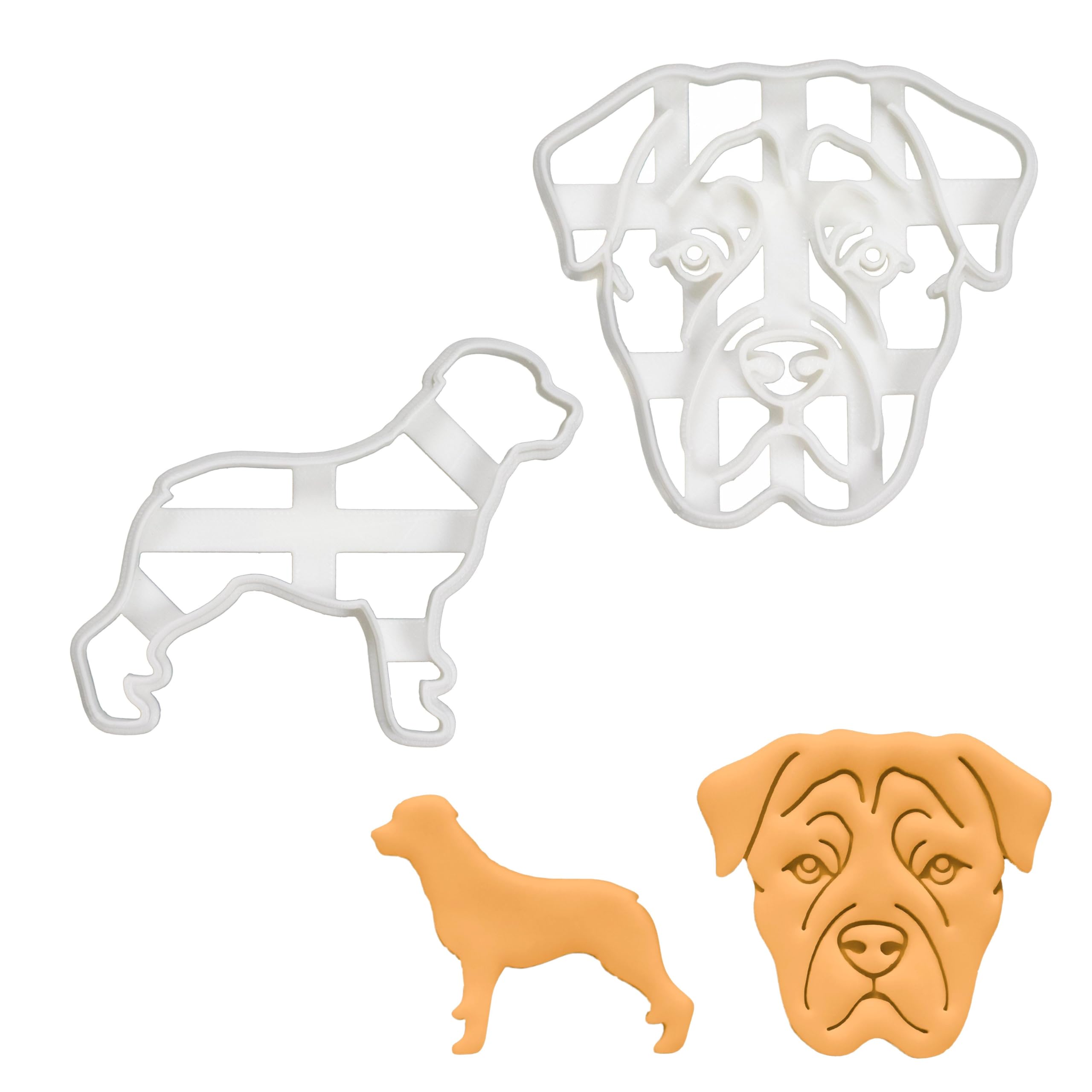 BAKERLOGY Set of 2 Rottweiler Cookie Cutters (Designs: Face and Body) - Detailed Biscuit Cutter Design for Baking and Crafts, Ideal on Fondant, Dough, Clay