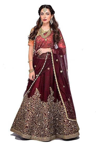 Navabi Export Womens Silk Semi-Stiched Lahenga Choli