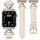 Minyee Leather Band Compatible with Apple Watch Bands 38/40/41/42/44/45/46/49mm Women, Slim Dressy Premium Leather Strap with A-Shape Metal Buckle for iWatch Series 11 10 9 8 7 6 5 4 SE/Ultra 3 2 1