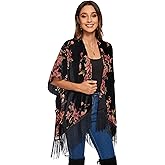 MJ SERECA Women's Burnout Velvet Kimono Cardigan Cover Up with Tassel