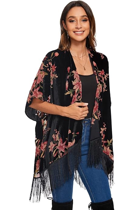 MJ SERECA Women's Burnout Velvet Kimono 