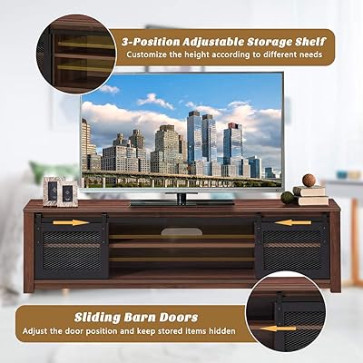 Buy Tangkula Farmhouse Tv Stand Living Room Console Storage Cabinet For Tvs Up To 65 Flat Screen Media Entertainment Center W Adjustable Shelves 2 Cabinets With Sliding Metal Mesh Doors Walnut Online In