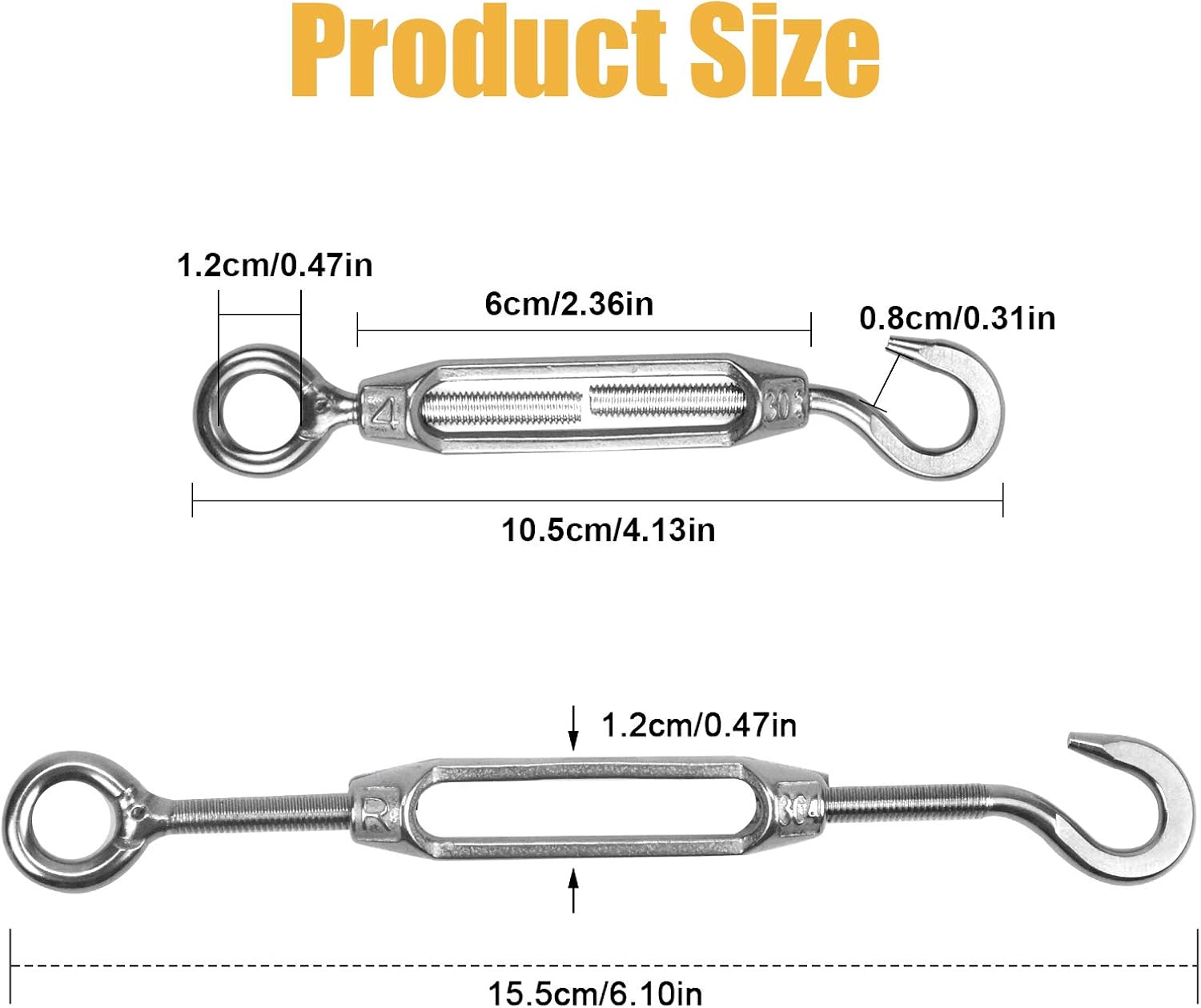 Skyzone 6PCS Turnbuckle Wire Tensioner M4 Stainless Steel Hook and Eye