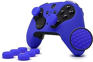 Elite Series 2 Studded Grip Skin for Xbox One Elite Series 2 Controller (NOT for Series X/S/Elite 1) by Foamy Lizard - Sweat Free Silicone w/Flat Top Anti-Slip Studs + 8 QSX-Elite Thumb Grips (Blue)