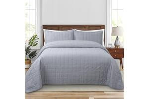 FFQSS Quilt Queen Size Bedding Sets - 100% Cotton Lightweight Luxury Comforter Set, Full Size Stitching Bedspreads Coverlet with 2 Pillowcase Suit for All Season, Grey