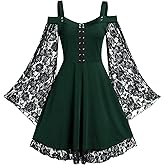 FEOYA Gothic Dresses for Women Medieval Renaissance Costumes Plus Size Halloween Vampire Witch Dress Fairy Steampunk Clothes