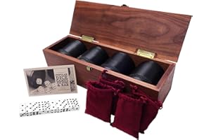 ALEX CRAMER COMPANY Golden Gate Dice Cup Set of Four in Walnut Presentation Case Includes Twenty White Dice and a Book of Dice Games (Includes Liars Dice) (Dice Shaker Cup Set)