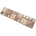 Hominter Rose Gold Metallic Mosaic Textured Glass Tile Shiny Metal Luxury Backsplash for Kitchen & Bathroom, Accent Wall Tiles (3x12 Sample)