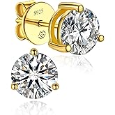 MomentWish Stud Earrings for Women, Moissanite Earrings for Men, 14K Gold/White/Rose Gold Plated 925 Sterling Silver Studs Anniversary Birthday Christmas Gift for Wife Mom Girlfriend