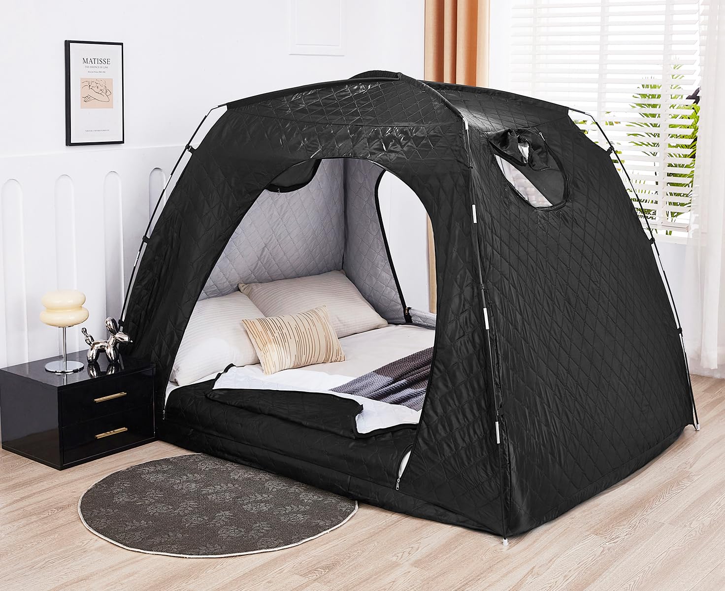 Photo 1 of Akiky Cotton Quilted Bed Tent Twin Size Bed Canopy Tent Portable Blackout Privacy Space Tent Warmth Tent for Bed(Black,Full) MAY NOT BE LIKE PICTURE