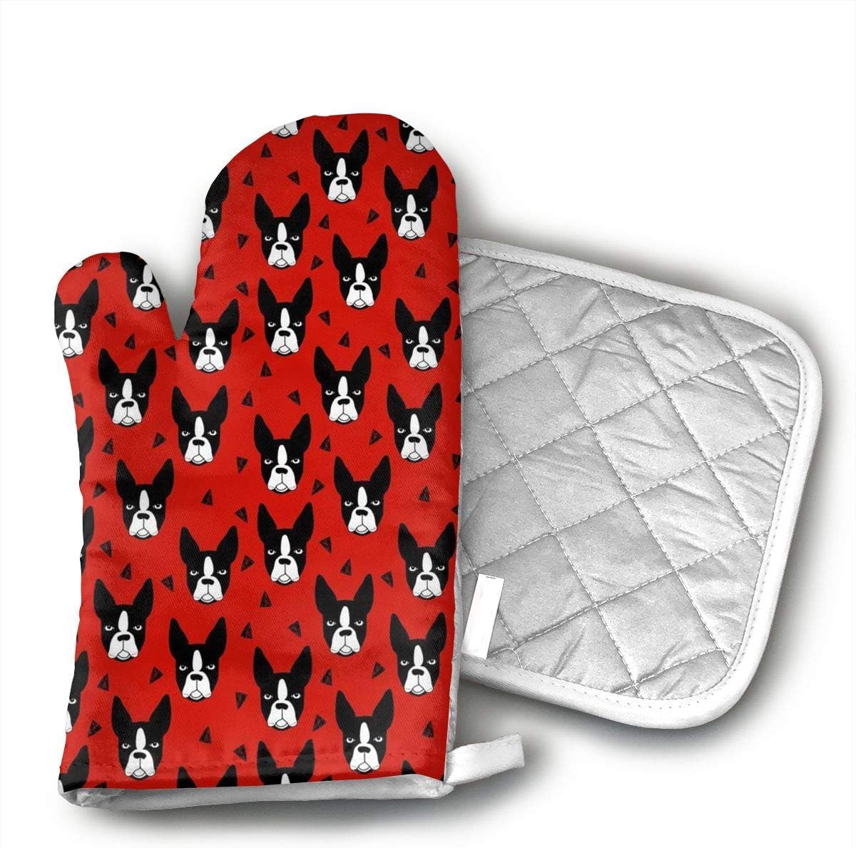 BiiLong Boston Terrier - Guantes de Horno para Perro, Color Rojo