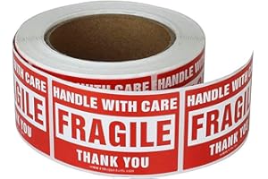 ENKO PRODUCTS enko 3 x 5 Inch Large Fragile Stickers Handle with Care Warning Packing Shipping Label - Permanent Adhesive (1 Roll, 500 Labels)