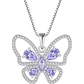 Rocayi Butterfly Pendant Necklace 925 Sterling Silver Cubic Zirconia Birthstone Jewelry Gifts for Women Wife Mother Her