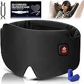 Silk Heated Eye Mask, 2000mAh Large Size Cordless Sleep Mask Warm Eye Compress Electric Heating Pad for Stye Blepharitis Dry Eyes Sinus Migraine Gifts for Men and Women (Black)
