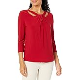 Kasper Women's 3/4 Sleeve Twist Neck Solid Knit Top
