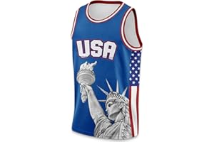 Rgubvui Men's 4th of July USA Flag Basketball Jerseys for Independence Day Red White Blue Shirts American Patriotic Jersey