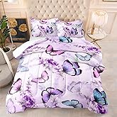 XYNHML Lavender Butterfly Comforter Set for Girl Kid Adult Colorful Butterfly Pattern Bedding Set Aesthetics Butterflies Quilt Bed Set Twin Size with 1 Comforter and 2 Pillowcases