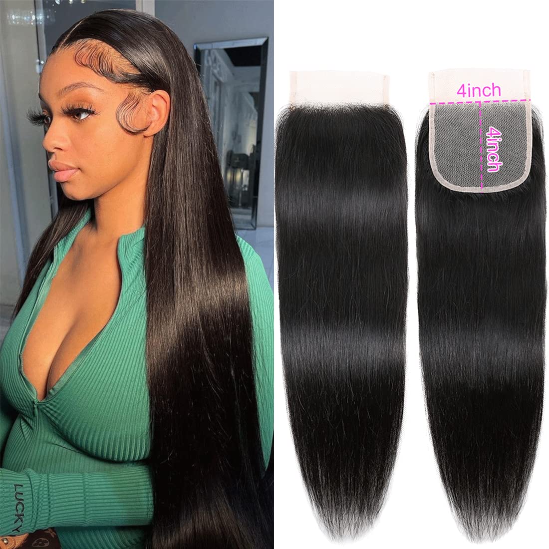 DUAUJUIU Closure Human Hair 4x4 HD Transparent Lace Closures for Women Straight 100% Remy Human Hair Lace Closure Virgin Hair 18 Inch — image 1