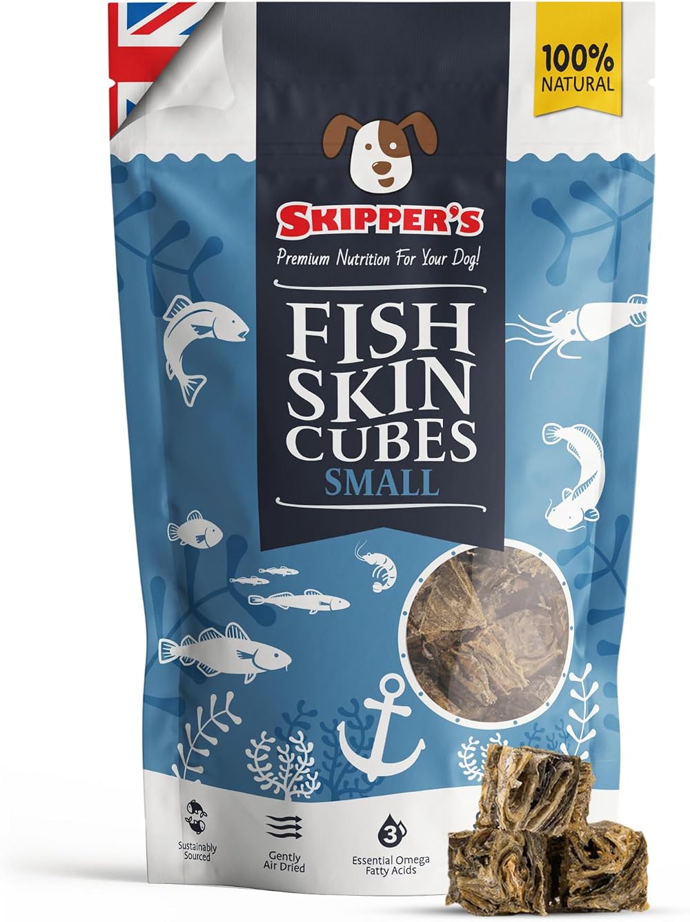 Skipper's Fish Skin Jerky Cubes Dog Treats 70g Small Cube