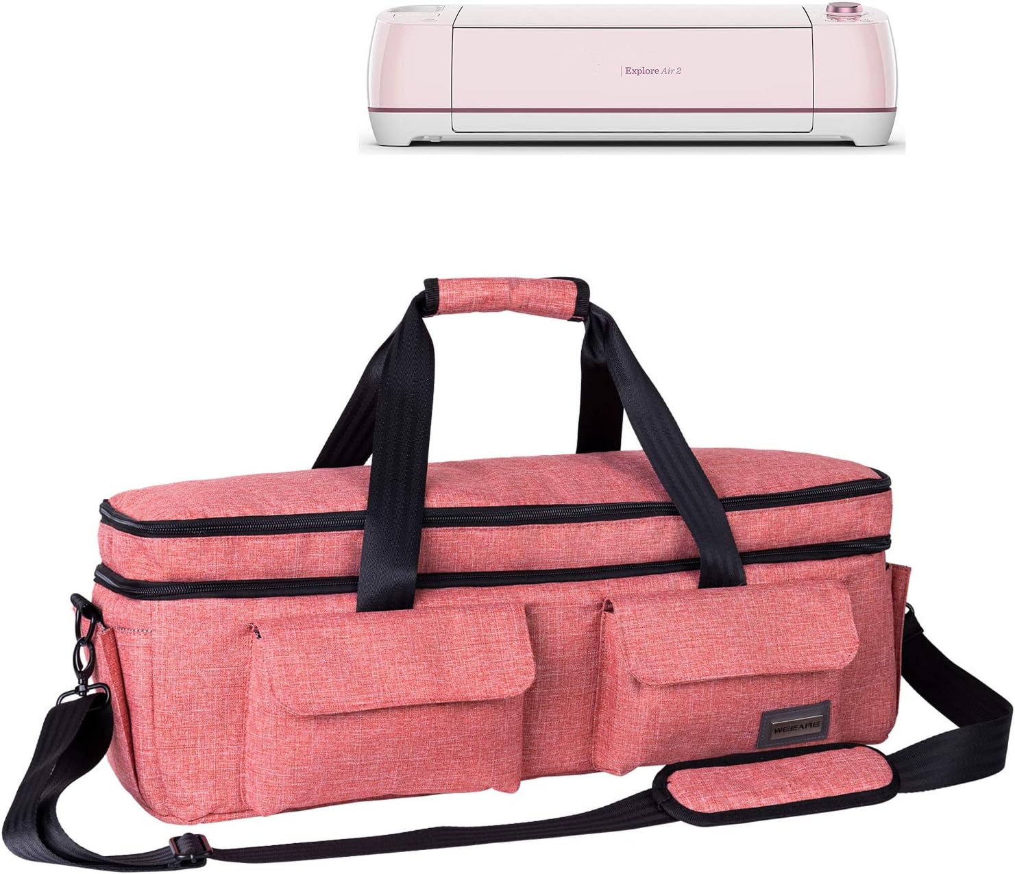 Weeare Double-layer Cricut Carrying Bag Compatible with Cricut Explore Air(Air2), Cricut Maker, Cricut Die-Cut Machine,Cricut Accessories Case Bag (Pink)