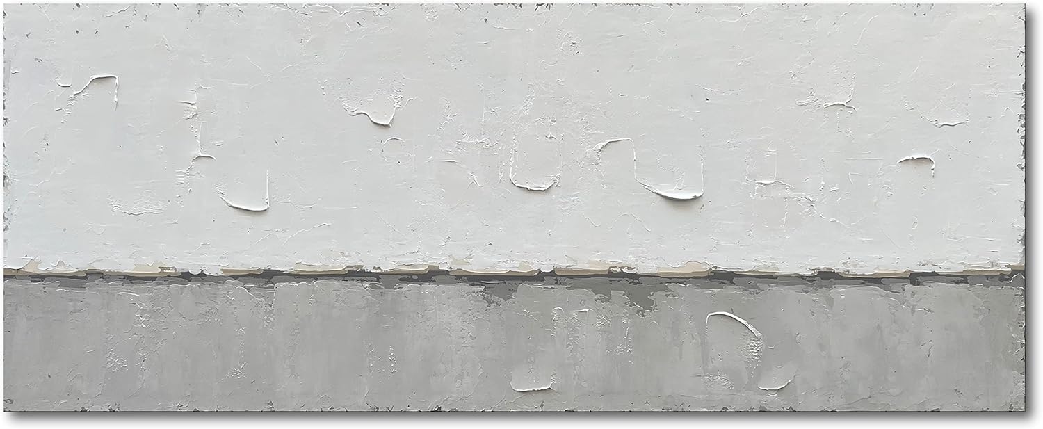 Paintings - NANKAI Grey and White Minimalist oil Painting 24x60 inch Large Contemporary art oil Painting, Home, Office Wall Decoration oil Painting