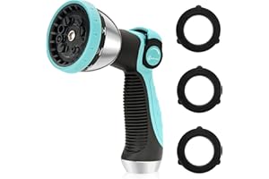 AUTOMAN Garden Hose Nozzle Sprayer - 10 Spray Patterns, High Pressure, Thumb Control On Off Valve, Metal Duty Water Nozzle, Extra 3 Washers, for Watering Garden, Cleaning, Washing Car, Showering Pets