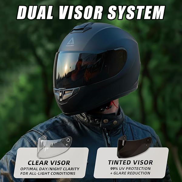TRIANGLE MOTORCYCLE HELMETS FULL FACE MOTORCYCLE HELMET FOR MEN & WOMEN WITH TINTED AND CLEAR VISOR MEET DOT APPROVED