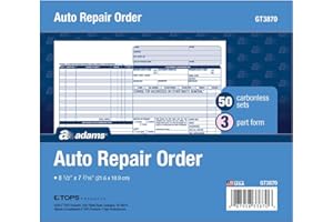 Adams Auto Repair Order Forms, 8.5 x 7.44 Inch, 3-Part, Carbonless, 50-Pack, White and Canary (GT3870)