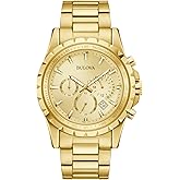 Bulova Men's Dress Classic 6-Hand Chronograph Quartz Gold Stainless Steel Watch, 24 Hour Time, Calendar, 42mm, Style:97B119