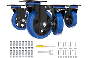 JIN FU TOU 4'' Caster Wheels with Brake, Heavy Duty Casters Set of 4, Swivel Top Plate Casters with Double Ball Bearings, Industrial Locking Castor Wheels for Furniture, Workbench, Cabinet