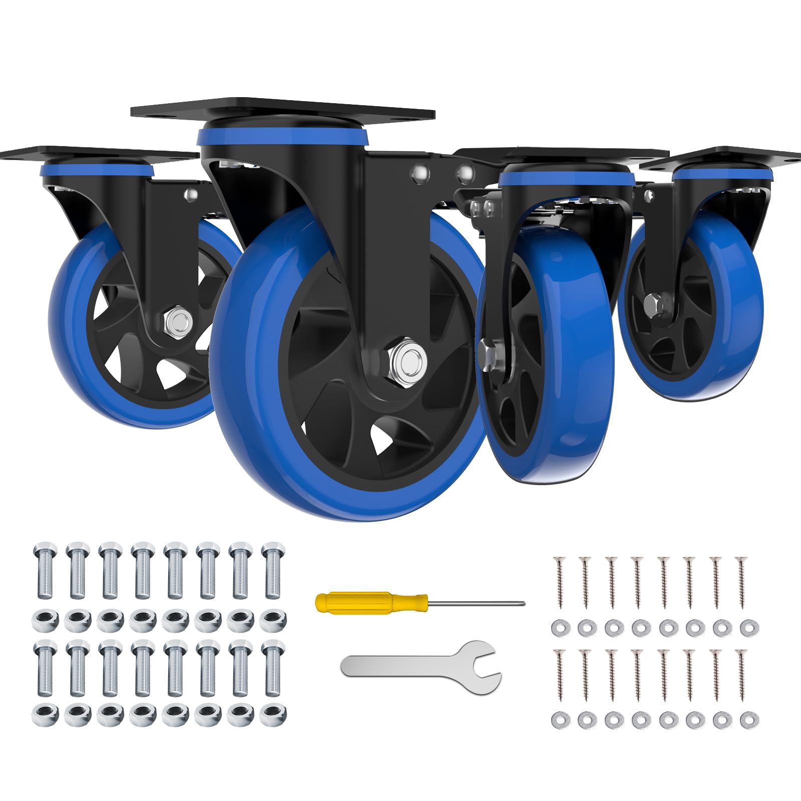 Photo 1 of 5'' Caster Wheels with Brake, Heavy Duty Casters Set of 4, Swivel Top Plate Casters with Double Ball Bearings, Industrial Locking Castor Wheels for Furniture, Workbench, Cabinet