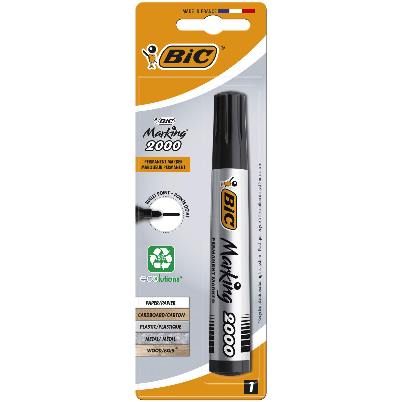 Bic marking 2000 eco permanent black ink bullet point marker x 1 single pen