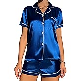 SatinVanllun Women's Pajamas Set Button Down Shorts Sleepwear 2-Piece Ladies Pj Loungewear