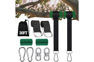 Werfeito Tree Swing Straps Hanging Kit (Set of 2), 3FT/8FT/10FT/20FT/30FT Tree Swing Straps Holds 5000 lbs with Tree Protector, Heavy Duty Carabiner and Swivel Perfect for Swings & Hammocks(20 FT)