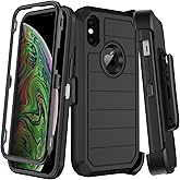 KECAI for iPhone Xs MAX Case with Belt Clip Holster,2X Screen Protector,Heavy Duty Shockproof Drop Protection Military Grade Full Body Rugged Phone Cover with Kickstand Black