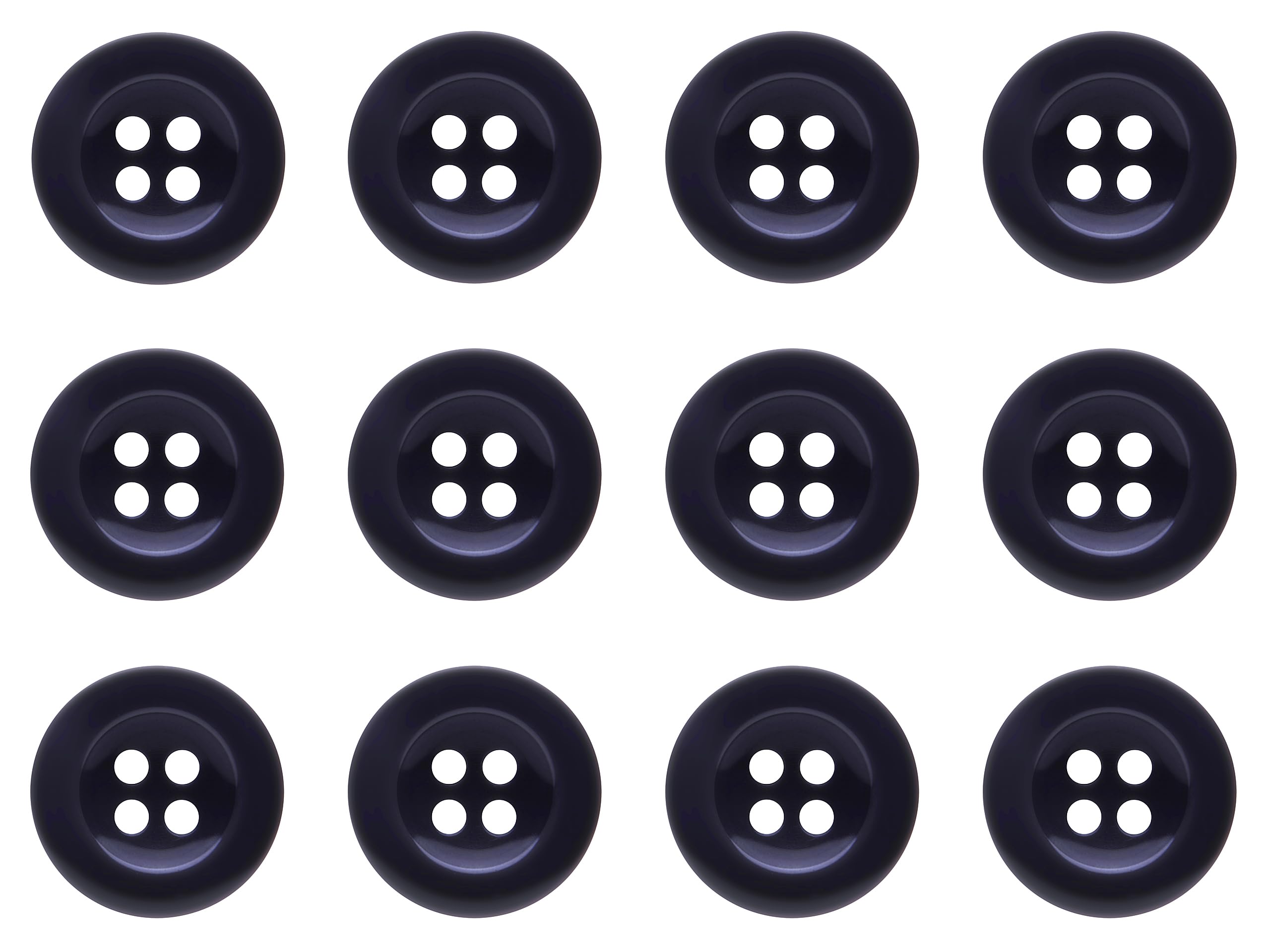 Pack of 12 Dark Blue 17mm Round Sew On Plastic Buttons for Trouser Braces Suits Skirts Domed 4 Holes 27 Ligne