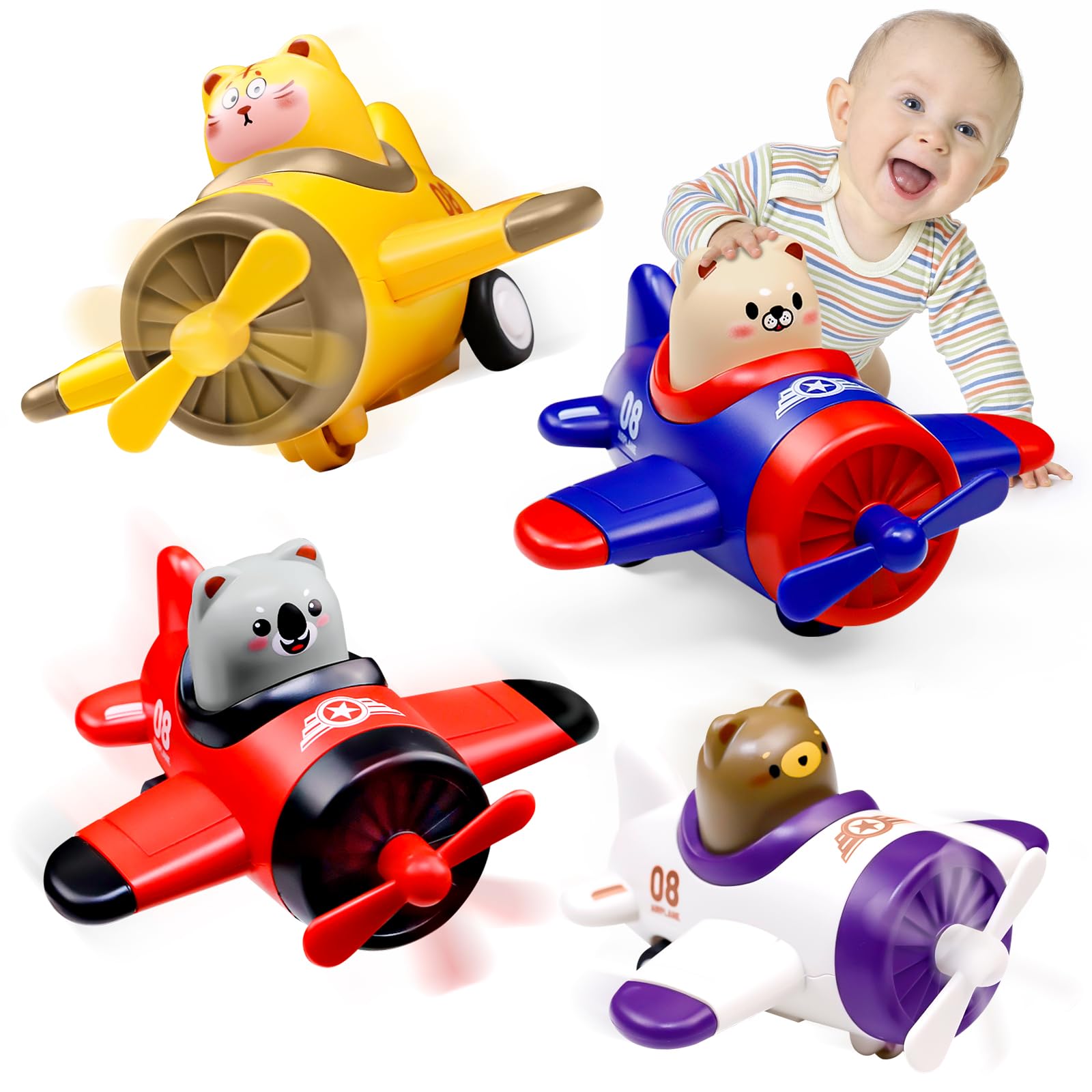 Photo 1 of Press and Go Airplane Toys for Toddlers 1-3, Baby Animal Racing Cars Toys for 1 2 3 Years Old Boys Girls, Push Airplane Toys for 12-18 Months, 1st Christmas Birthday Gifts for 1-2 Years Old Boys