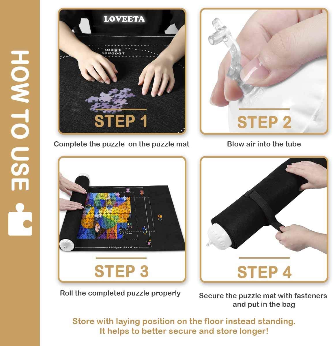 LOVEETA Puzzle Mat Jigsaw Roll Up - Puzzle Saver Storage Mats for 1500 Pieces Large Puzzle Keeper No Glue Jigsaw Puzzle Board Portable Thicker Felt Mat: Toys & Games
