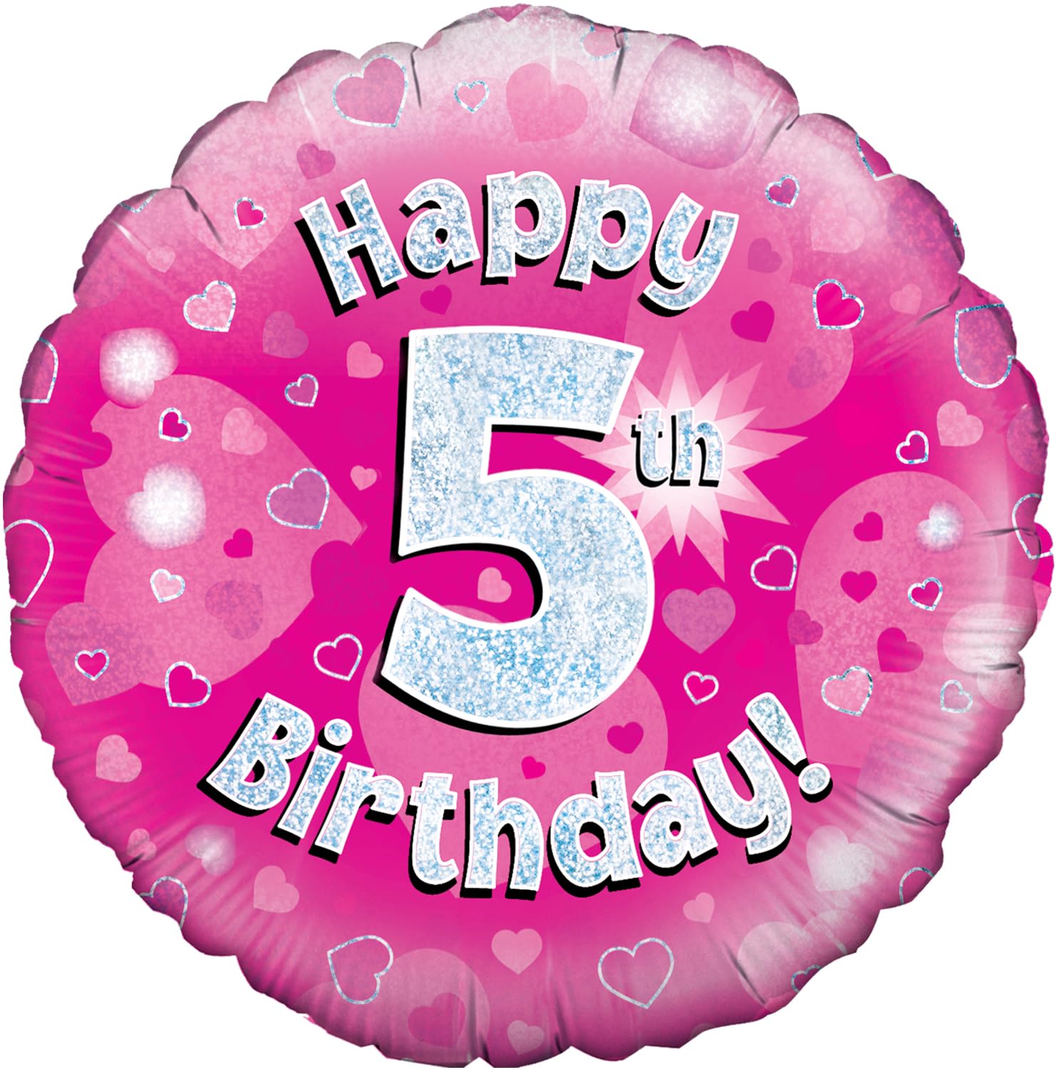 Oaktree 18" Happy 5th Birthday Pink Holographic Balloon