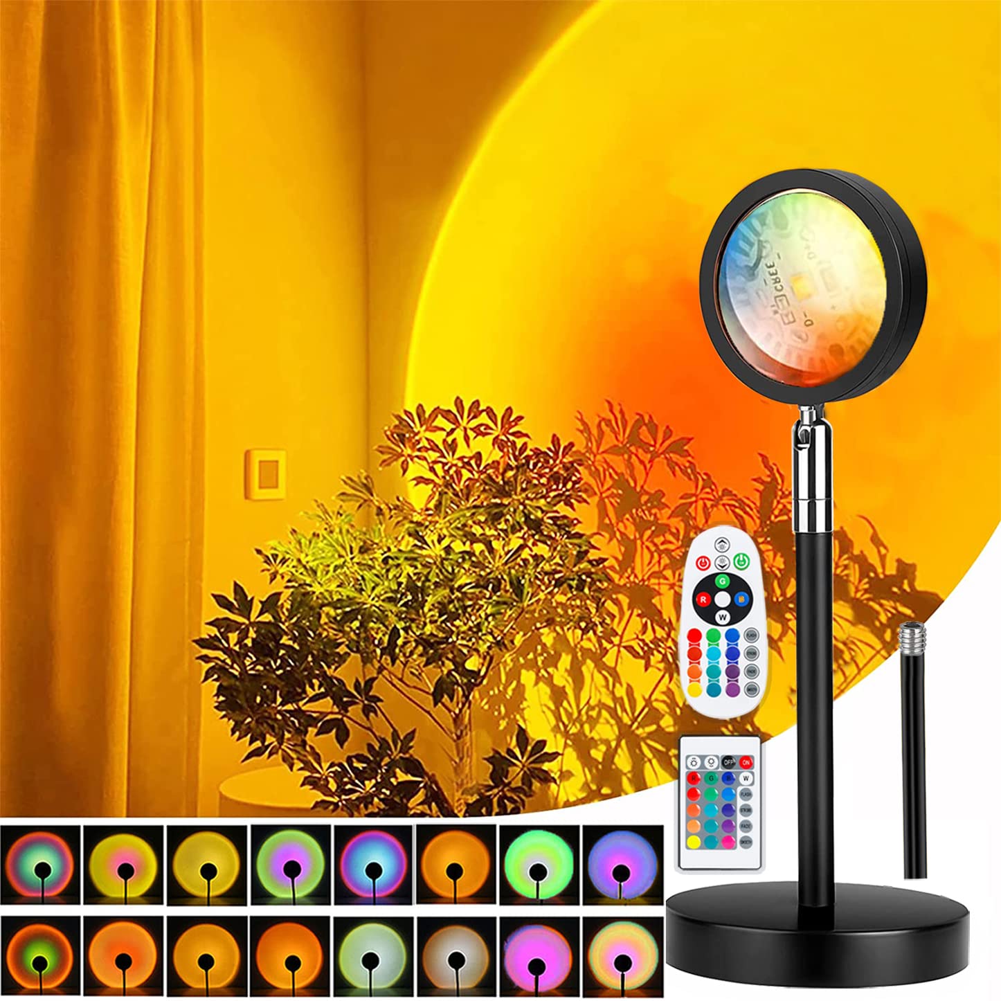 Aniepaa Sunset Lamp, Sun Lamp with USB, 24 Colors 4 Dynamic Modes Two Remote Controls Height Adjustable LED Night Light Sunlight Lamp 180° Rotation for Bedroom Decoration/Selfie/Photography/Party