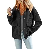 Dokotoo Jackets for Women Casual Long Sleeve Collared Jacquard Coats Trendy Button Down Shacket Jacket with Pockets