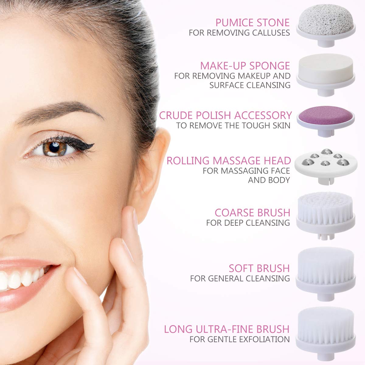 PIXNOR Facial Cleansing Brush [Newest 2020], Waterproof Face Spin Brush with 7 Brush Heads for Deep Cleansing, Gentle Exfoliating, Removing Blackhead, Massaging: Beauty