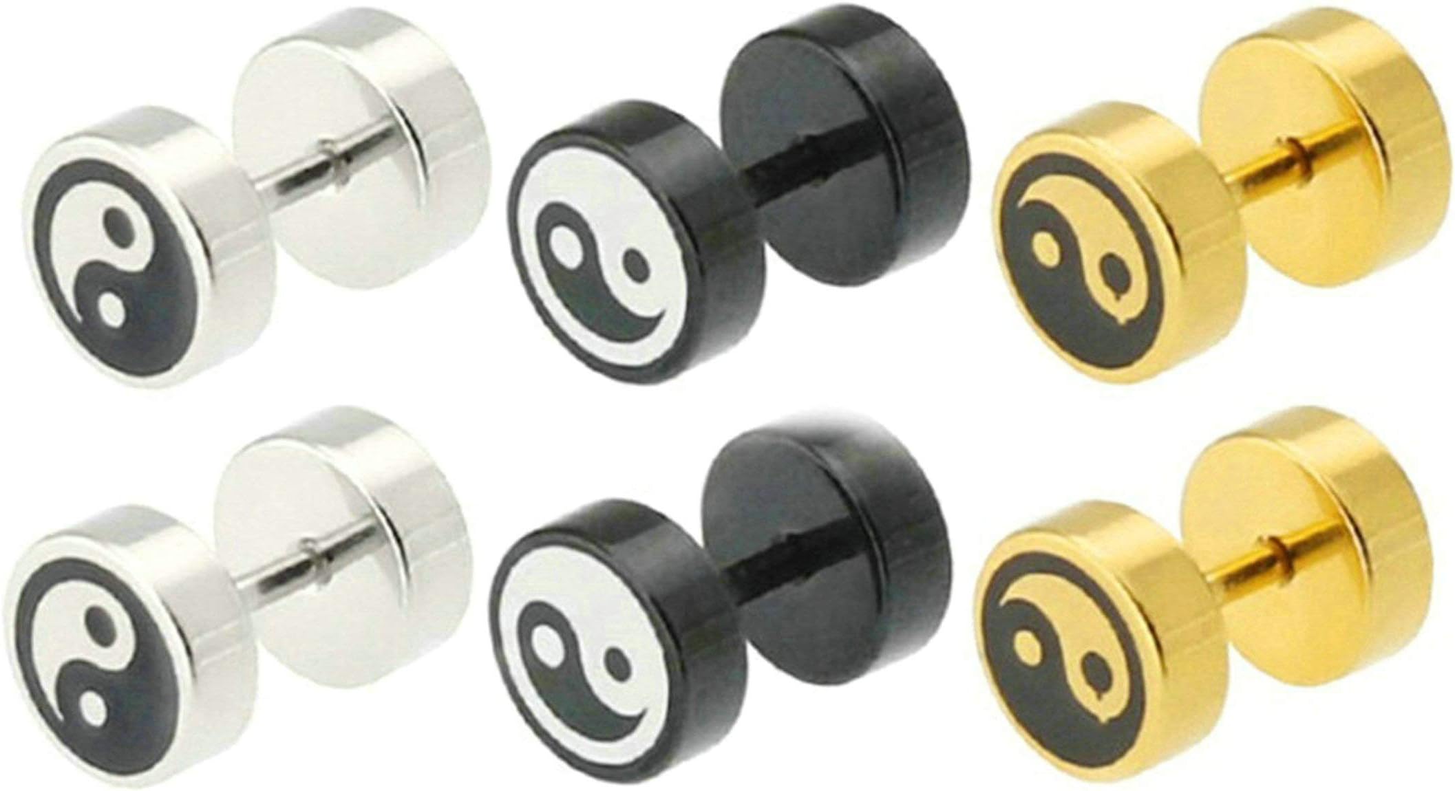 3 Pairs/6Pcs Stainless Steel Earrings Gothic Yin Yang Stud Earrings For Women Unique Screw Back