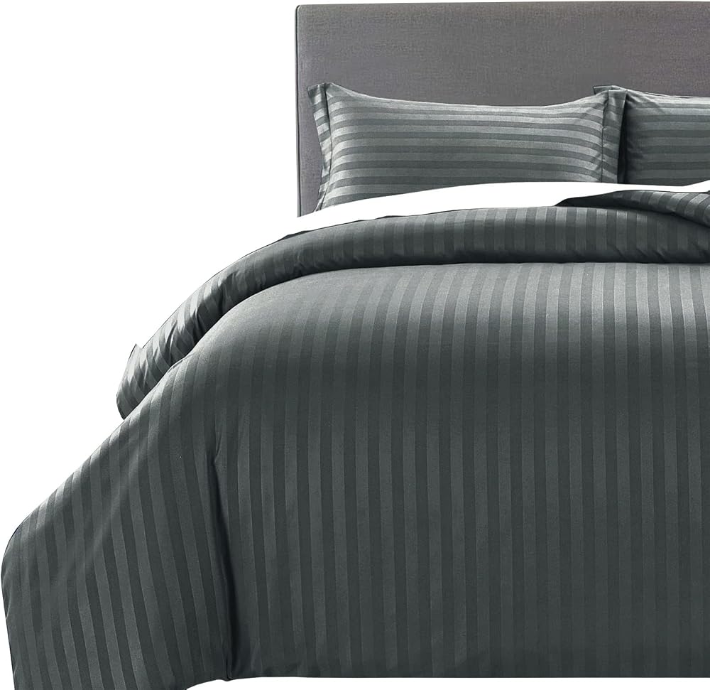 MOONLIGHT20015 Double Duvet Set Reversible Stripes Charcoal 200x200 CM